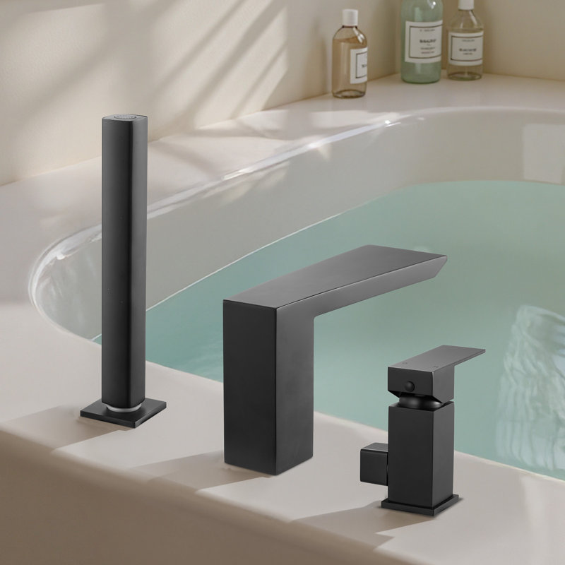 Roman Tub Faucet, 3 Hole Waterfall Bathtub Faucet,  Roman Bathtub Faucets Set with Shower Head & 1 Handle, Deck Mount Bath Tub Faucets Set for Baby Care, Matte Black, Stainless Steel, Drip-Free