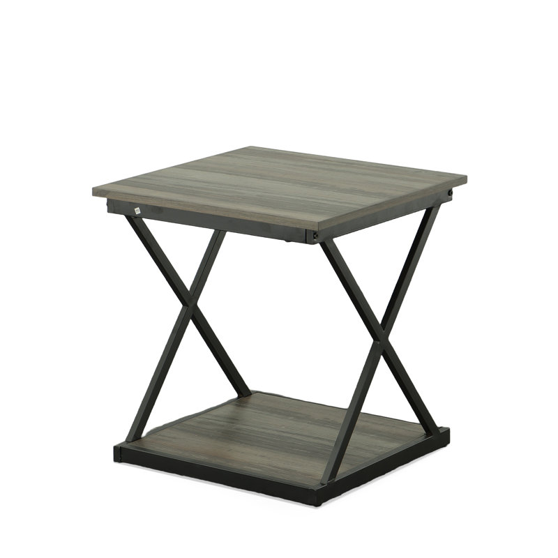 Modern Gray 18.5" Square Side Table with Durable Metal Frame, Weathered Gray