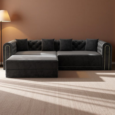 90.6" 3-In-1 Convertible Sleeper Sofa,Elegant Modern Couch With Button Tufted And  Edge Trim,3-Seater Couch With Movable Ottoman For Living Room,Apartment,Office,Bedroom