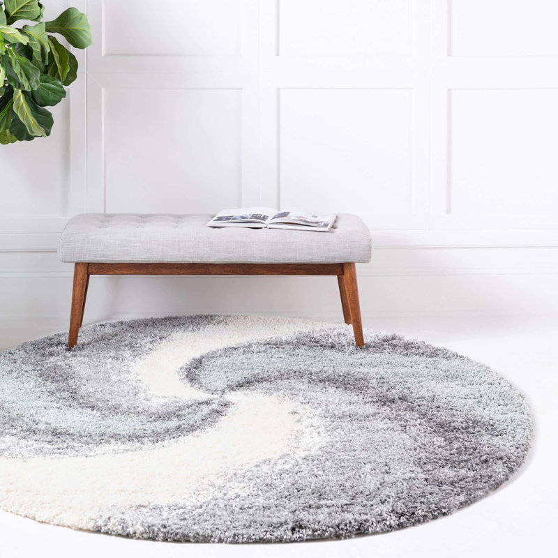 Abstract Indoor Rug, Round 6'1", Green/Gray
