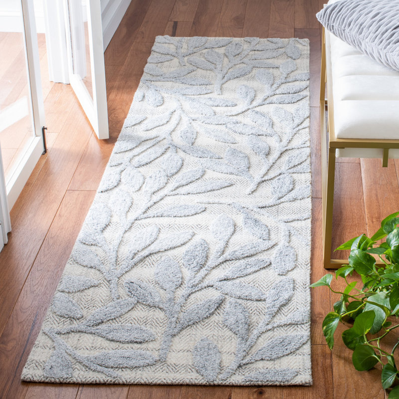 Tapis gris touffeté à la main à motif floral Blairsden, Carré 6 pi