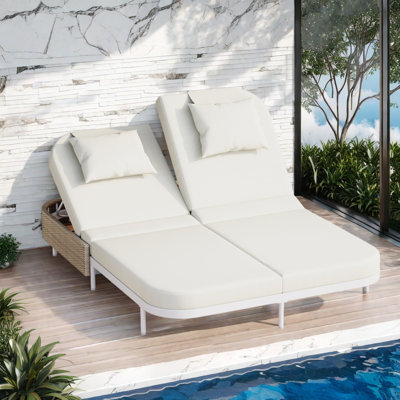 Outdoor Daybed, Patio Rattan Daybed With 5-Position Adjustable Backrest And Removable Cushions&Pillows, Iron Frame Outdoor Bed Loveseat For Garden by Ebern Designs