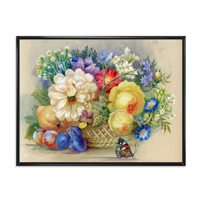 Nature morte rétro de fleurs jaunes et blanches - peinture sur toile