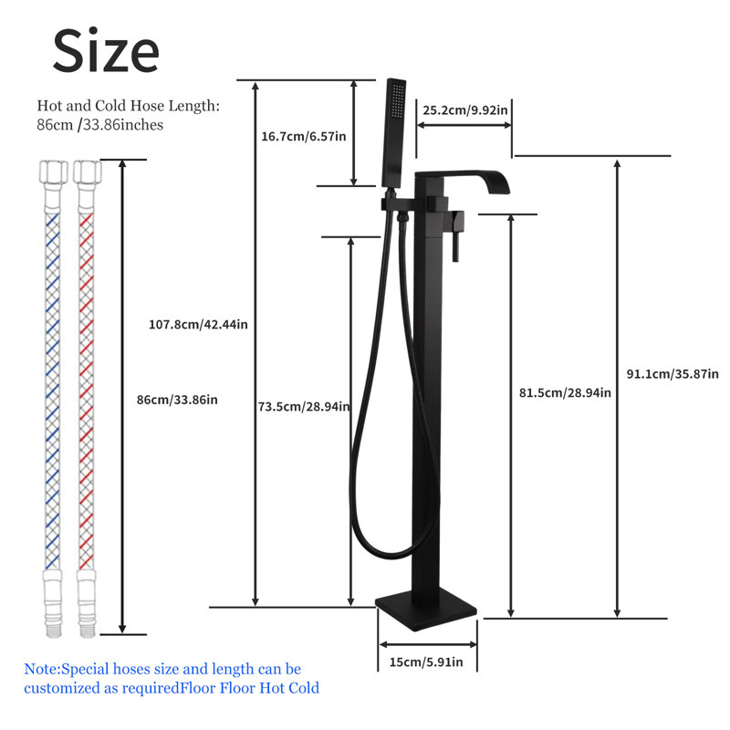 Cozyblock Floor Mount Bathtub Faucet Freestanding Tub Filler Standing High Flow Shower Faucets Mixer Tap, Swivel Waterfall Spout With Square Handheld | Modern Design Tub Filler Faucet (brushed Nickel)