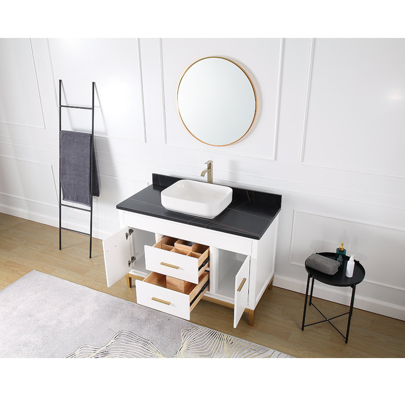 Andreka 48'' Single Bathroom Vanity with Quartz Top, White, Black
