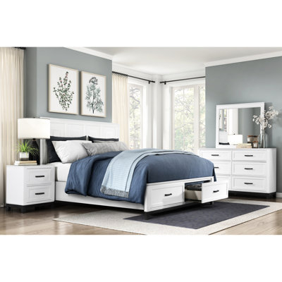 Très grand lit de rangement blanc, plateforme de mobilier de chambre à coucher rustique