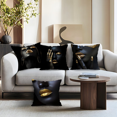 4 housses de coussin décoratives à motif d'image humaine