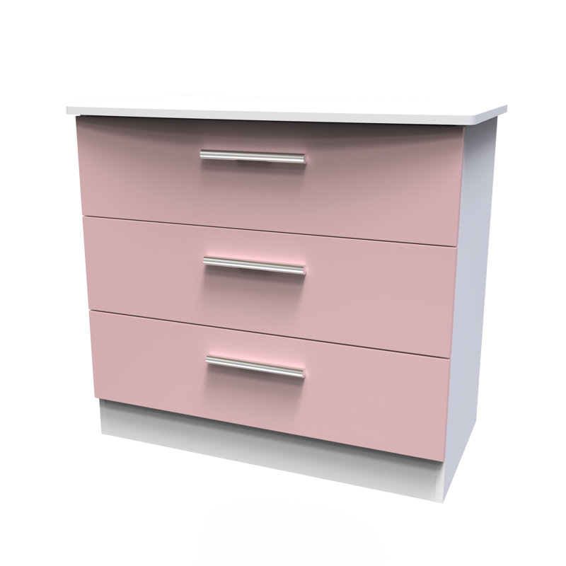 Fully Assembled Letoya 3 - Drawer Chest of Drawers, Kobe Pink/White