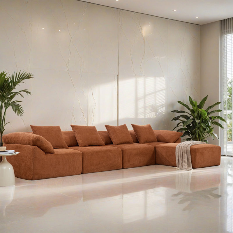 Canapé-lit modulaire 5 pièces pour salon, Chenille orange
