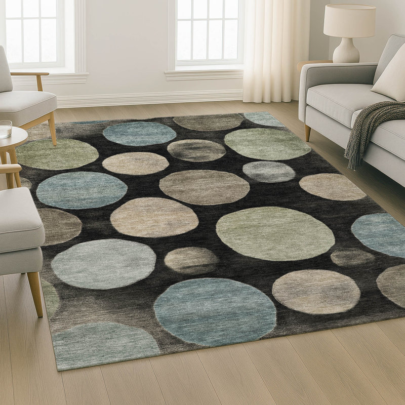 Tapis géométrique de qualité supérieure lavable à la machine Mayfield, Noir, 8 pi x 10 pi