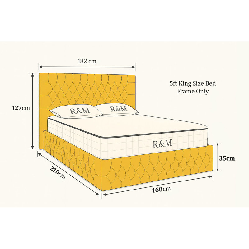 Chesterfield Upholstered Winged Bed Frame, Mustard Gold, Plush Velvet, 5FT( King Bed)