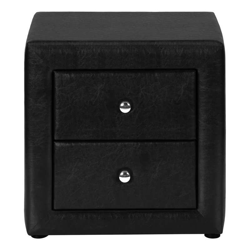 Table de chevet, table de chevet, bout, côté, lampe, tiroir de rangement, chambre à coucher, revêtement, aspect cuir noir, transitionnel