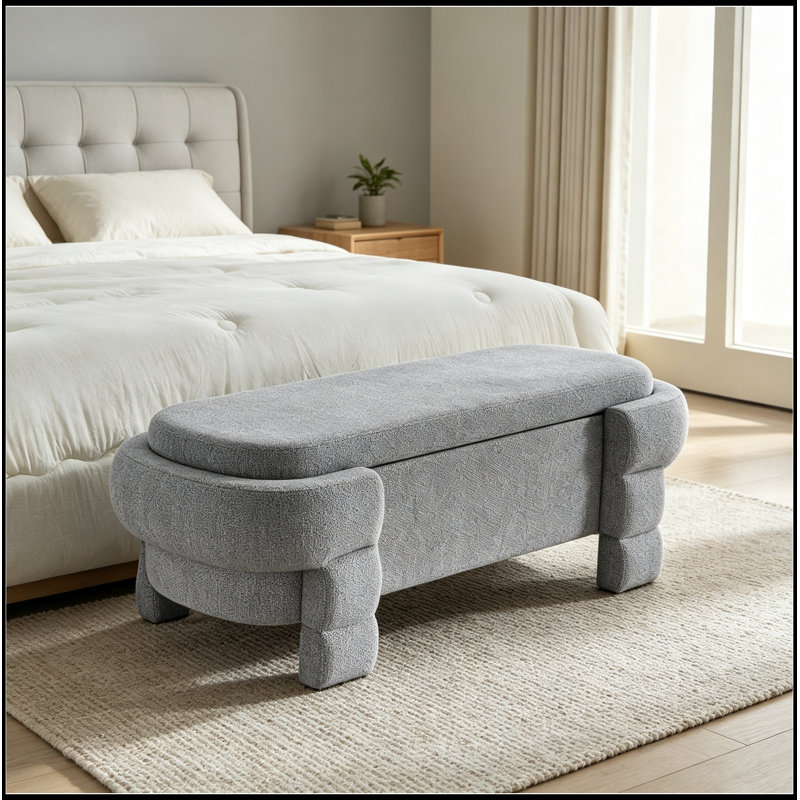 Banc rembourré avec rangement rabattable et pieds robustes, Gris