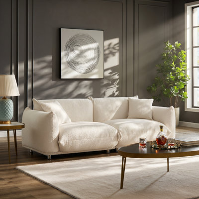 JF-85.82" W x 34" D x 30" H Sherpa Solid Wood Frame Loveseat Sofa