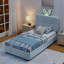 Lit simple tapissier avec tête de lit surdimensionnée, lumière DEL et 4 tiroirs de rangement; Ensemble de lattes, tissu bouclé-602366714-602366661