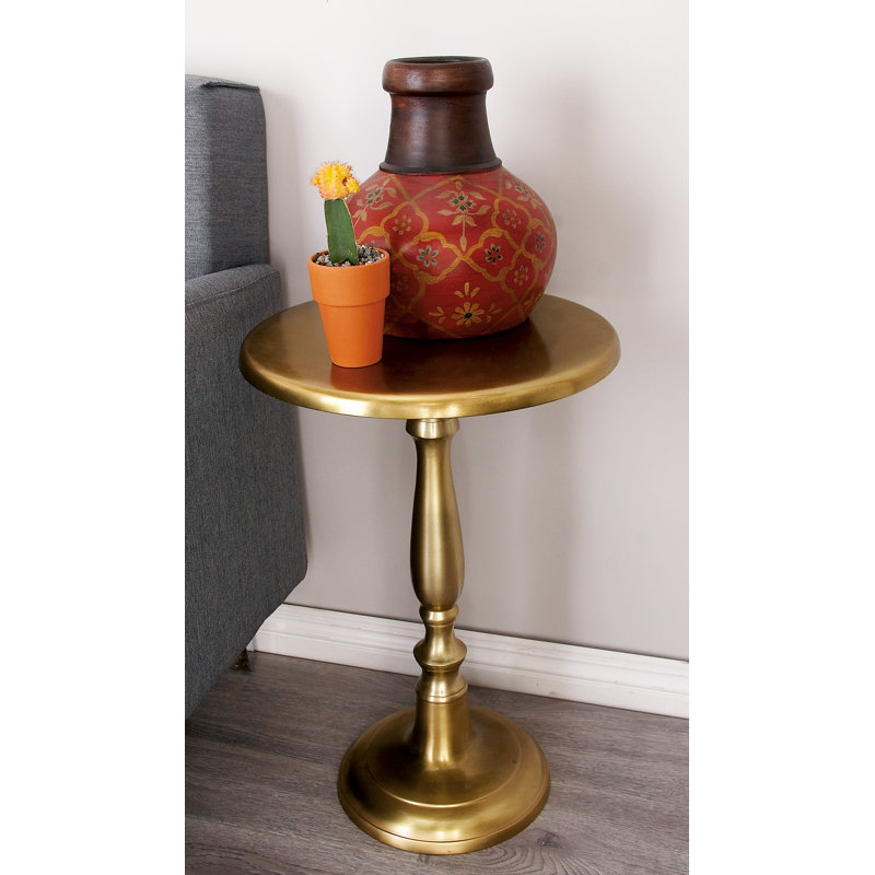 Gold Aluminum Round Pedestal Accent Table, 19"
