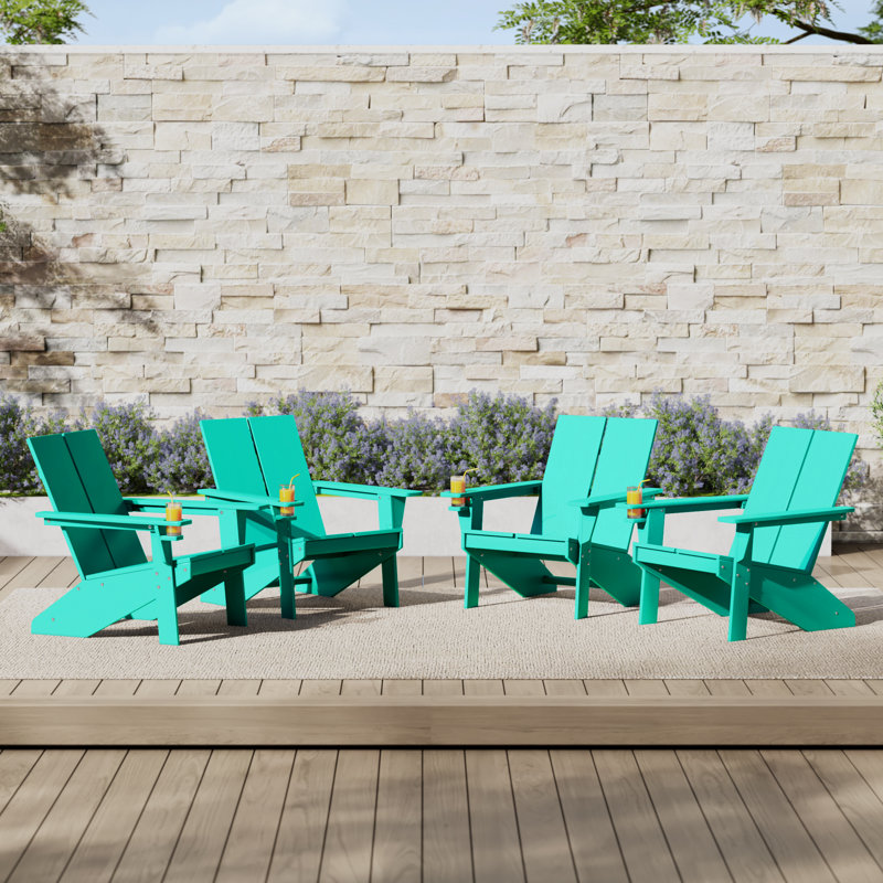 Modern Poly Adirondack Chair (Set Of 4), Black, Teal
