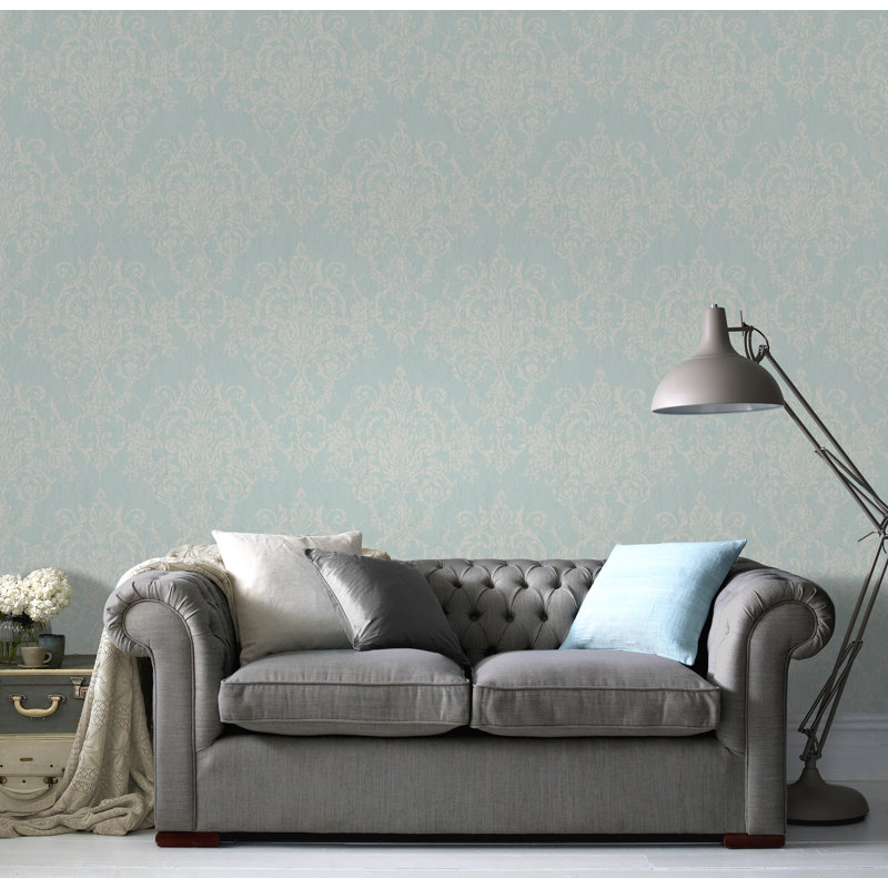 Damask Vinyl Wallpaper Roll, Duck Egg