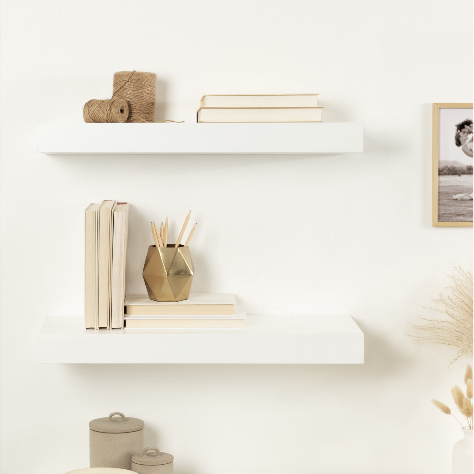 Jeremiah 2 Piece Picture Ledge Wall Shelf, White, 2.3" H x 24" W x 8" D