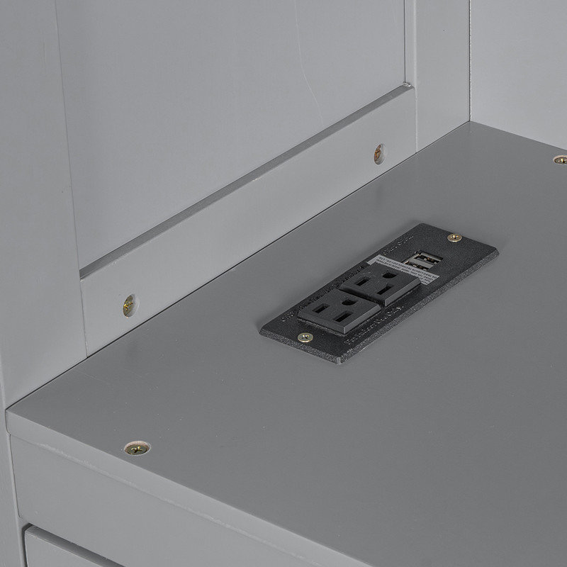 Lit plateforme double en bois avec USB intégré, tête de lit spacieuse et tiroirs utilitaires, Gris