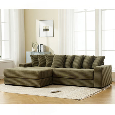 Oversized Two-Piece Couches, L Shaped Sofa, Corduroy, Left Chaise Daybed,With Armrests,Eight Throw Pillows,Corner Sofa,Easy To Assemble