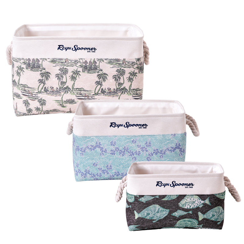 Hawaiian Print Fabric Rectangular Storage Basket Set
