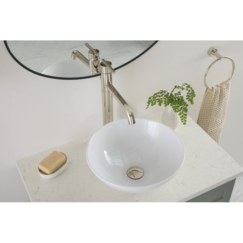Gerber Cymira 15 po Lavabo de salle de bain rond, lavabo en céramique en argile réfractaire émaillée blanche au-dessus du comptoir, cuve d'évier moderne transitionnelle