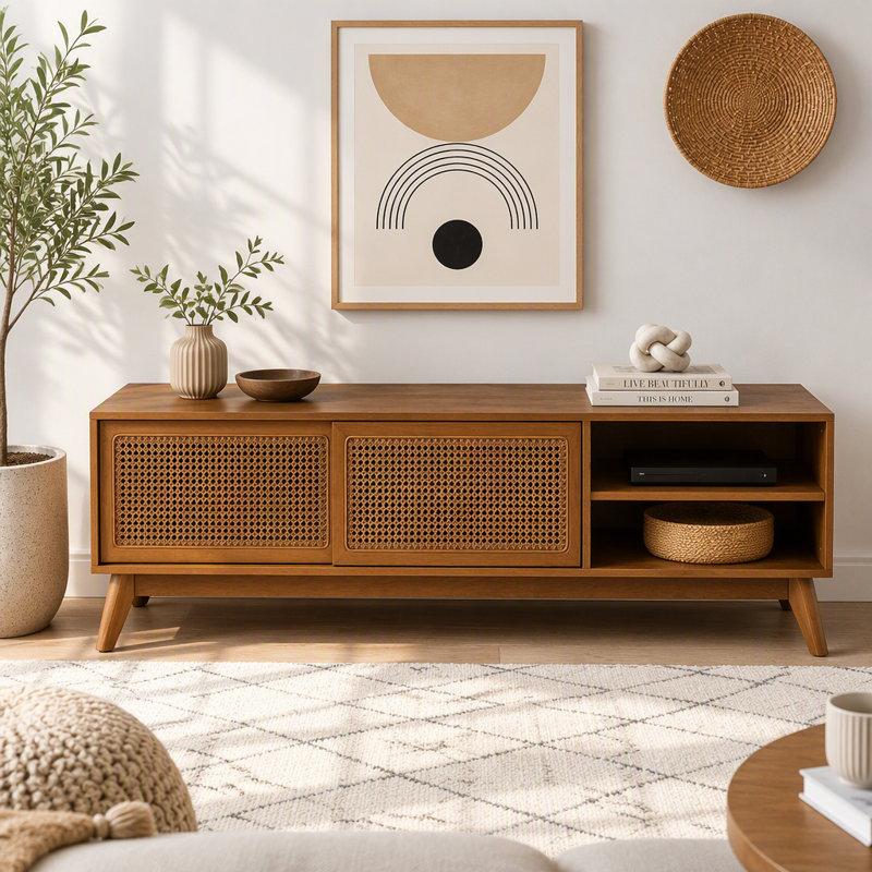 Meuble télé 59 po Mid-Century, Brun ébène