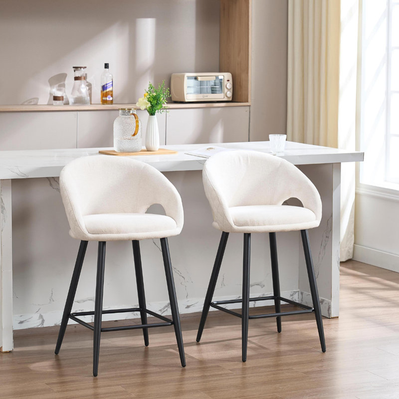 Upholstered Counter Stool with Metal Frame, Beige