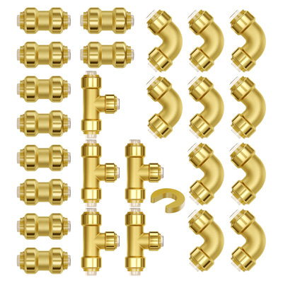 Pipe Fittings 1/2" 25PCS (Straight,Elbows,Tees) Push-Fit for Air System
