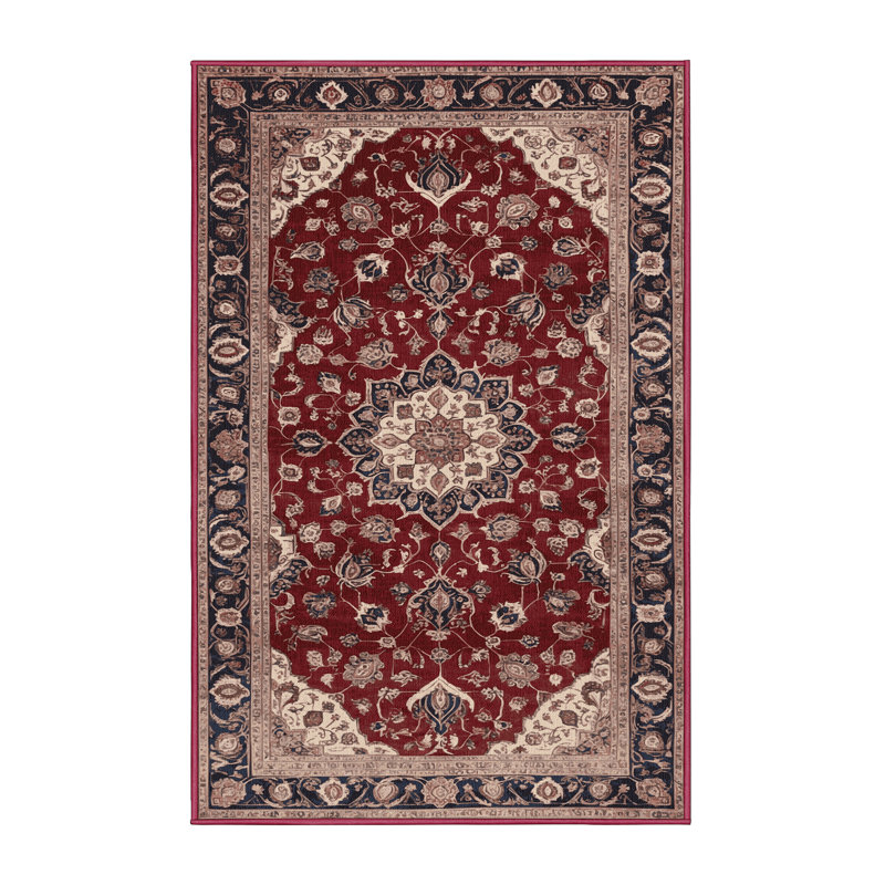 Tapis rouge persan lavable à la machine, Rectangle 7 pi x 9 pi