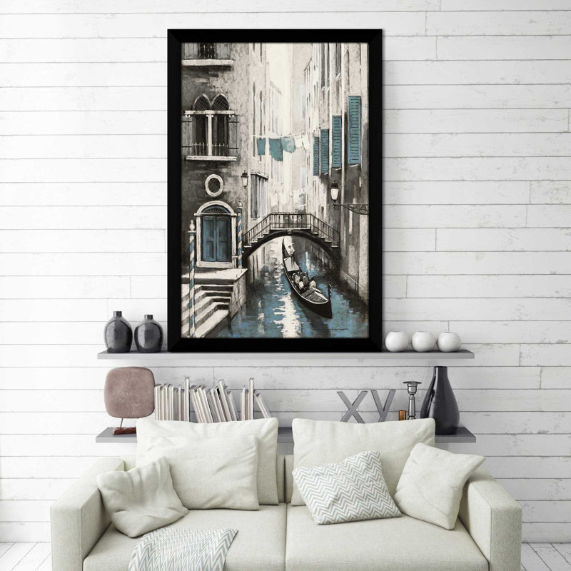 Venise I par - Peinture, Cadre noir, H 39,5 po x l 27,5 po x P 0,75 po