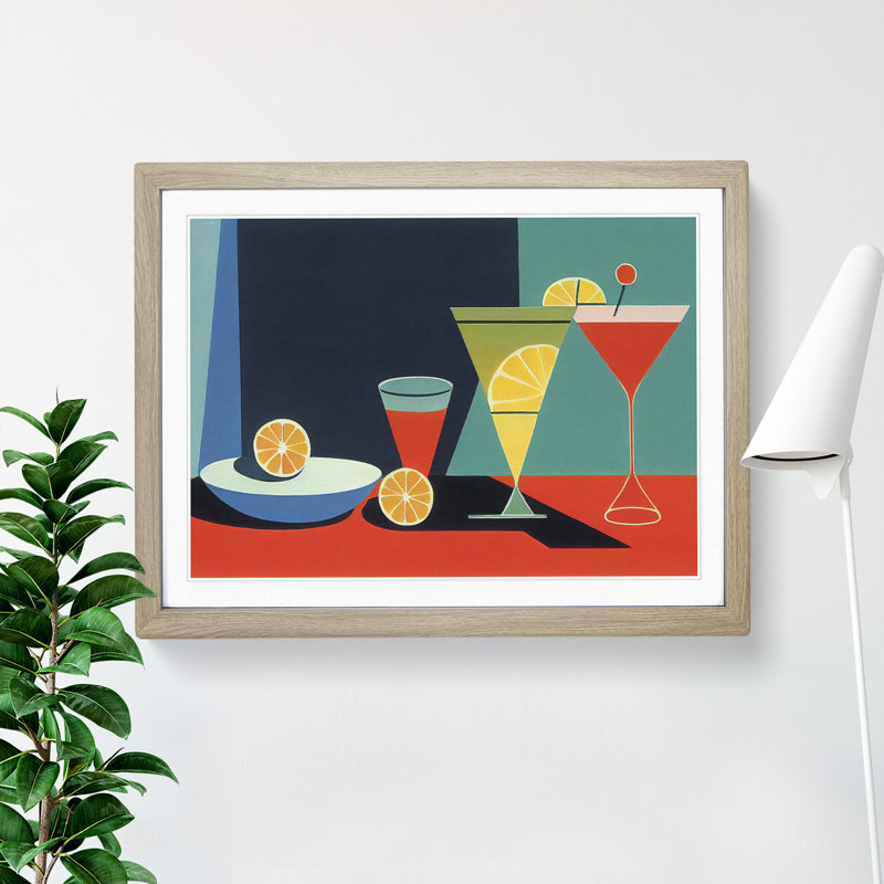 Retro Cocktail Vol.3 - Single Picture Frame Painting, 46cm H x 64cm W x 2cm D, Oak Framed