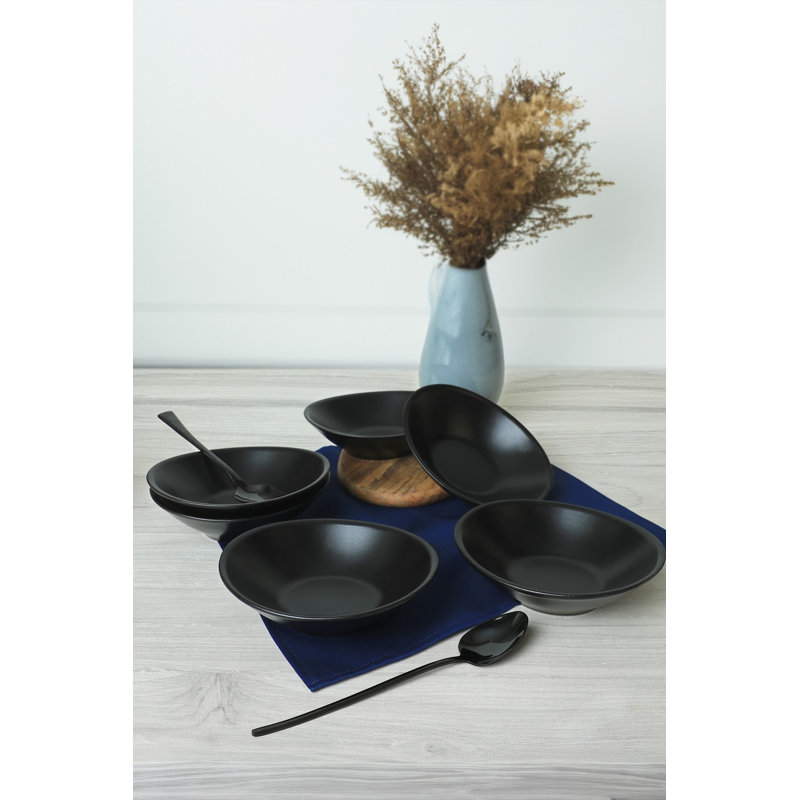 Brayden Studio Bernave 100% CERAMIC Salad Bowl, Matte Black