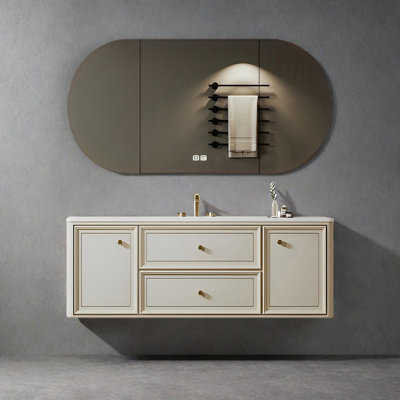 Armoire de salle de bain rétro de style crème français