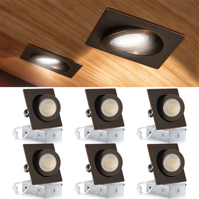 4''  Square Recessed Lighting With Gimbal, 350° Rotation & 90° Tilt, 5cct Dimmable Canless Downlight With J-box(6 Pack)