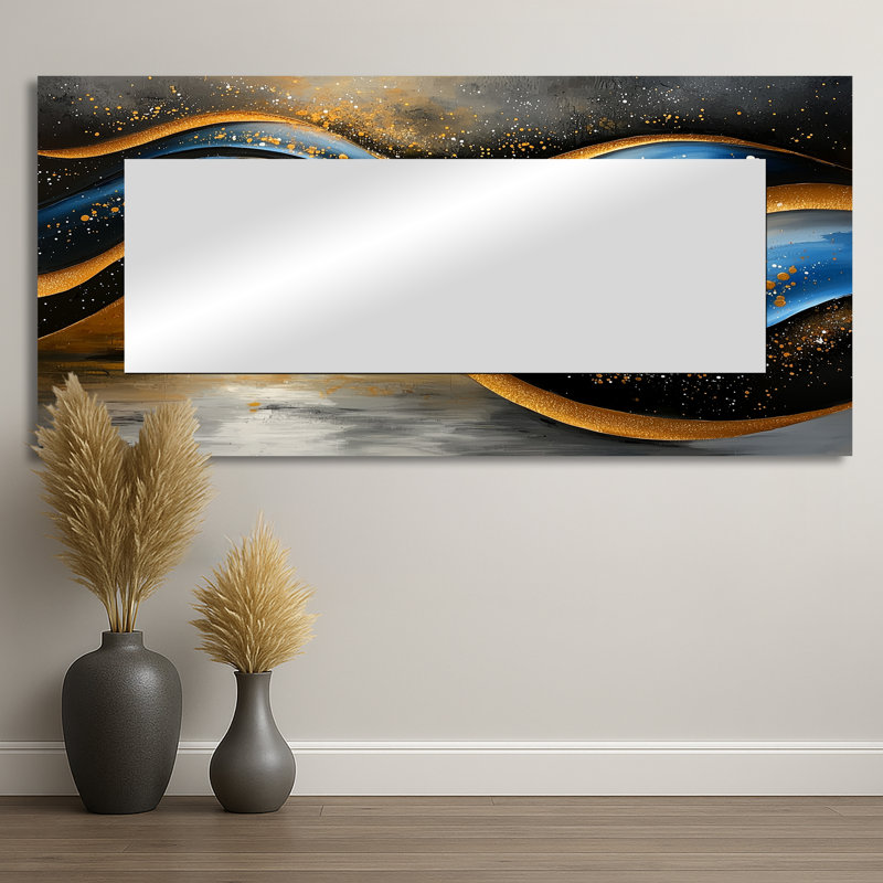 Jeu optique doré Golden Blue Wave - miroir décoratif décoratif d'art imprimé, 28 po x 60 po
