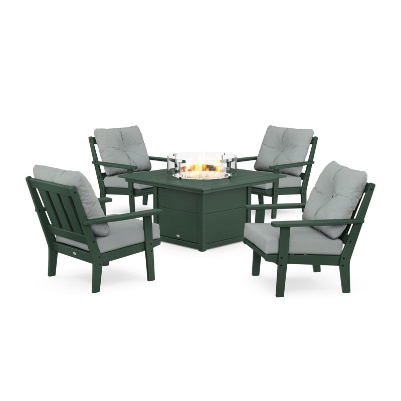 Oxford 5 Piece Multiple Chairs Seating Group with Cushions, Slate Grey, Marine Indigo