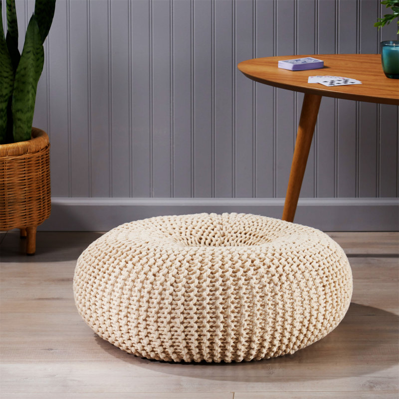 POUF TRICOTÉ, Coton beige