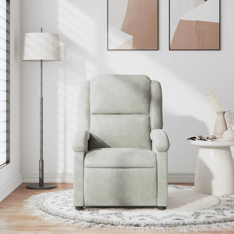 Fauteuil inclinable manuel réglable en velours Moneek, Velours gris clair