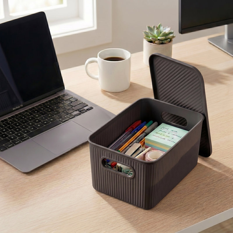 Paniers de rangement en plastique, 1, Brun