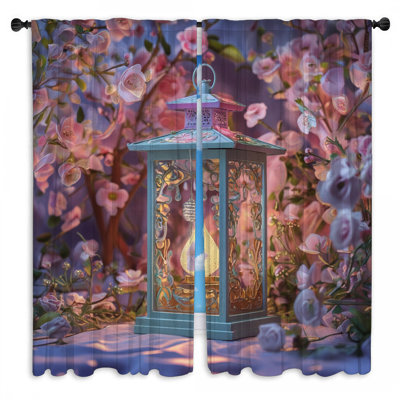 Lanterne florale avec rideaux de fenêtre en fleurs obscurcissant et obscurcissant - 2 panneaux
