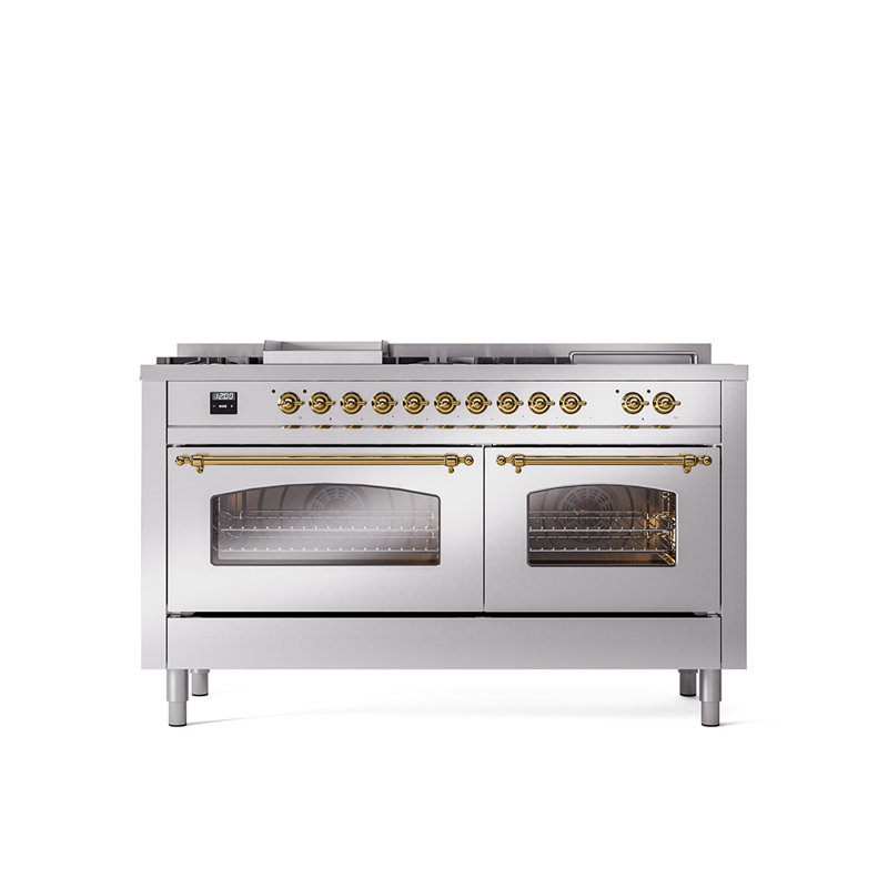 ILVE Nostalgie II Series 60 inch Dual Fuel Range with 5 Sealed Burners, Griddle, Frenchtop (Glass Door), Natural Gas