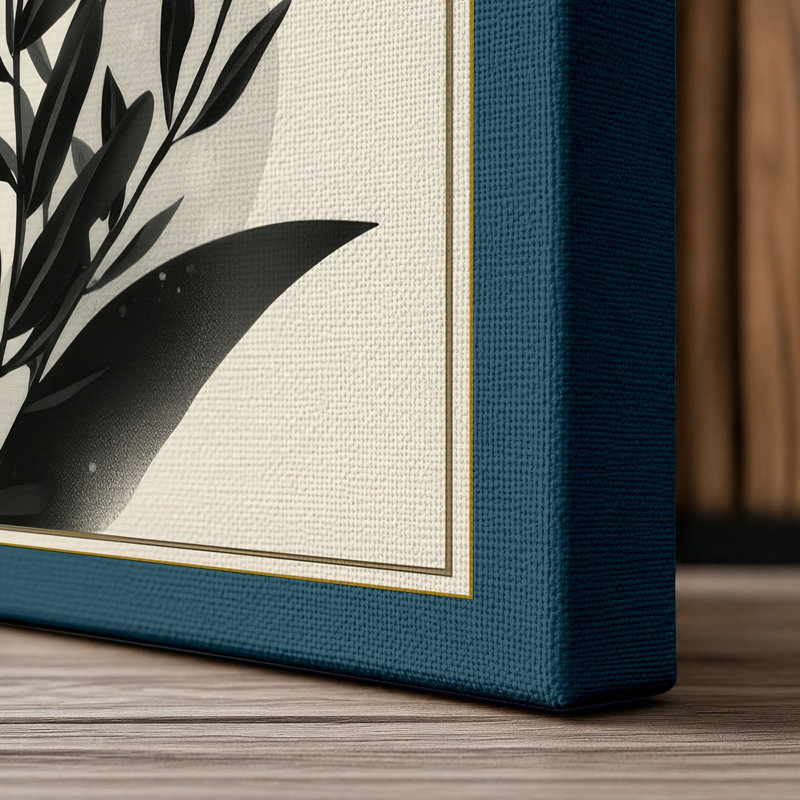 Study Botanical - Wrapped Canvas, 18x12 - 45.7 x 30.5 cm, Teal Border