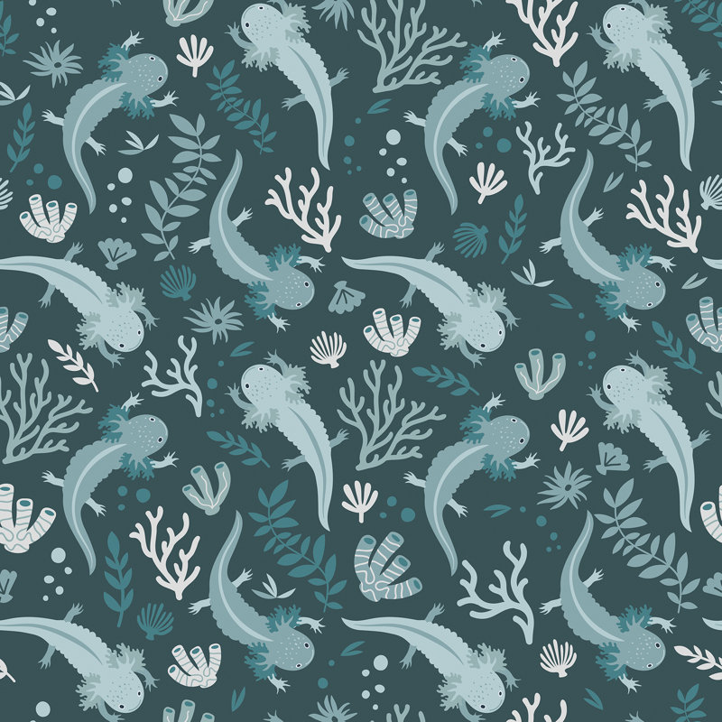 Papier peint adhésif bleu Axolotl, Bleu