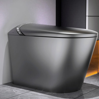 Toilette intelligente bidet Starry Night dans la salle de bain, siège à ouverture / fermeture automatique, capteur de pied pour chasse d'eau, affichage à DEL, système d'eau chaude, gris mat - bouton d'activation pratique, boutons faciles à utiliser