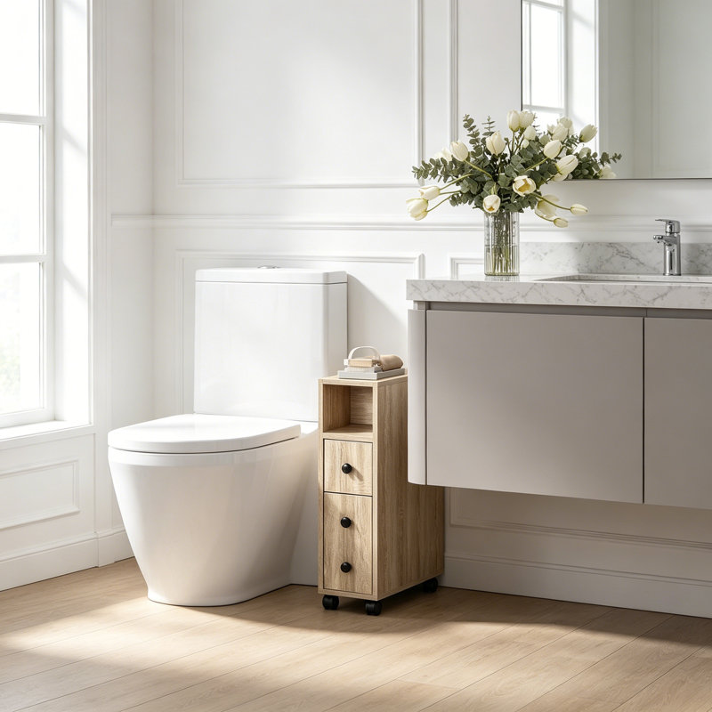 Freestanding Compact Design Bathroom Cabinet with 1 Door Bathroom Storage Cabinet, Oak