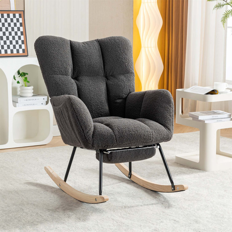 Chaise berçante en tissu Teddy, Ourson gris foncé