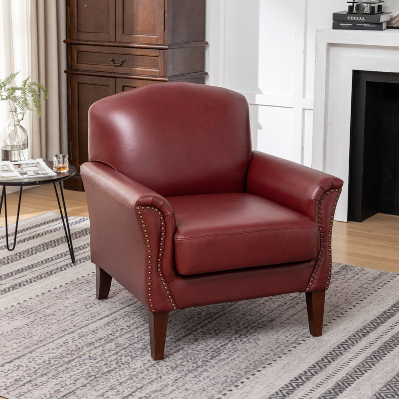 Shalisia 32'' Wide Upholstered Genuine Leather Armchair, Burgundy Genuine Leather