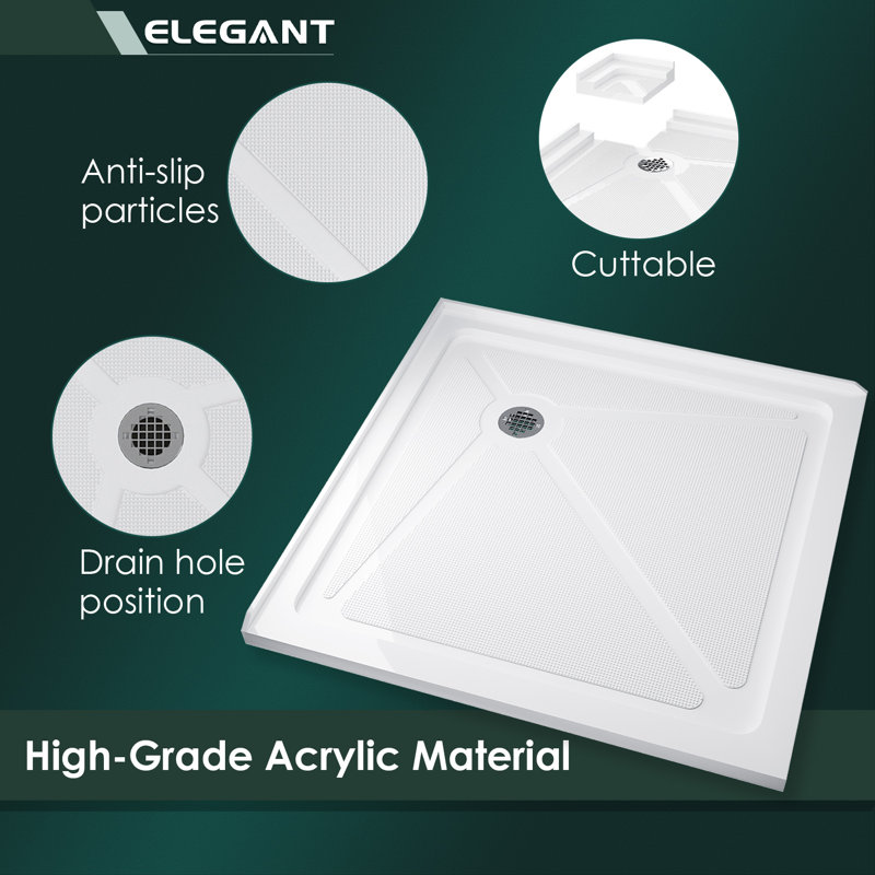 Elegant White Acrylic 36" Square Shower Pan with Drain